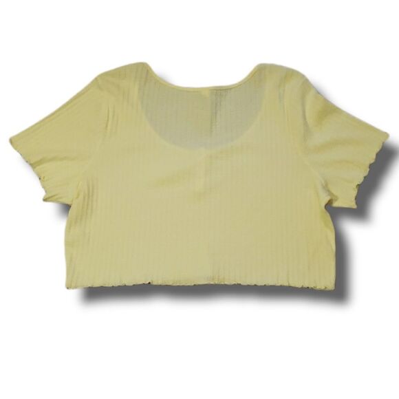 Nordstrom BP Womens Pointelle Rib Crop Henley Light Yellow Size 2x NWOT - Picture 2 of 4